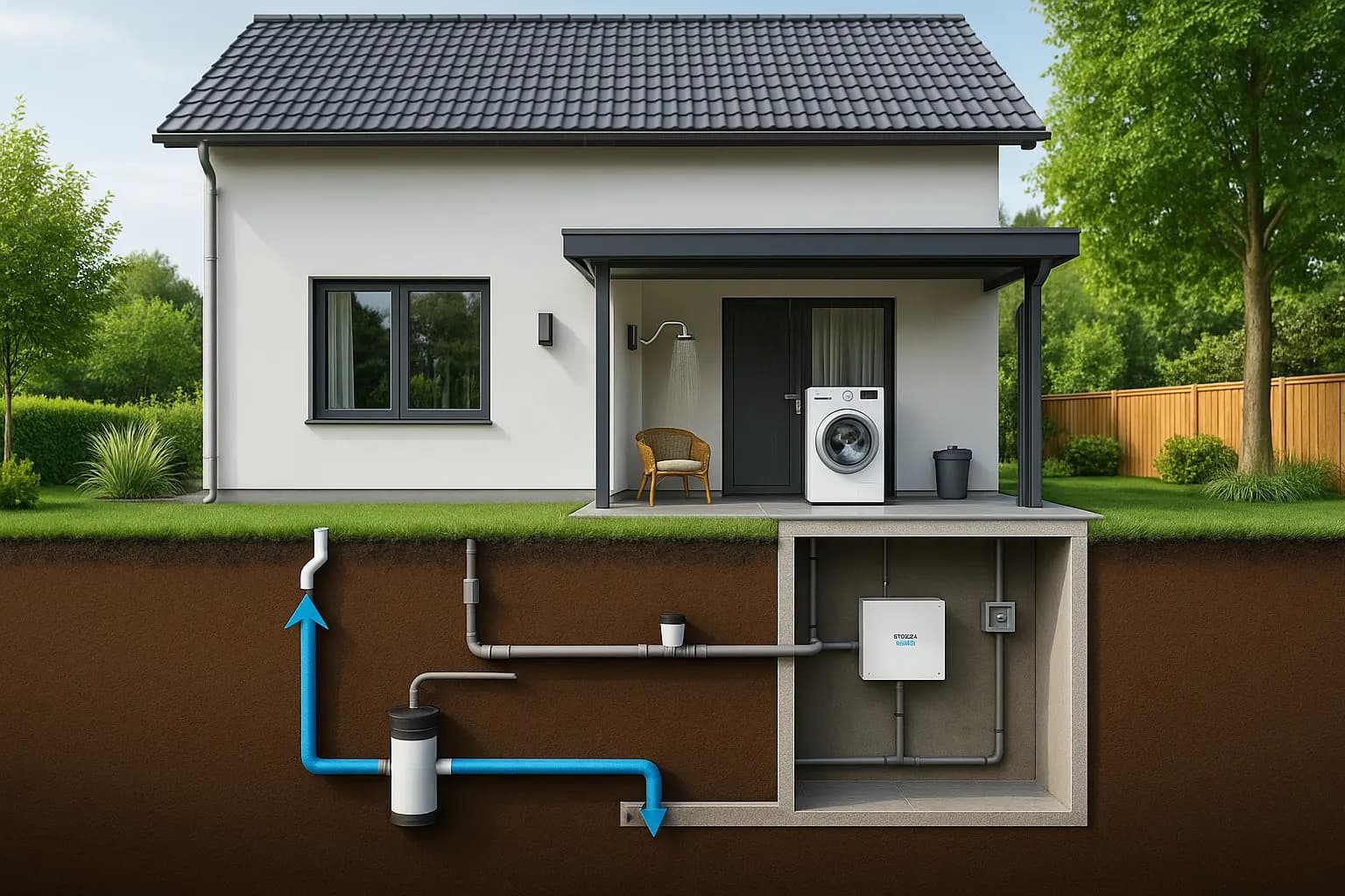 Moderne woning met regenwaterfilter